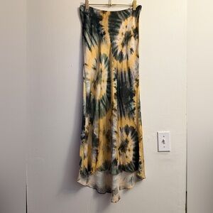 Zara High-Low Tie-Dye Skirt in Green and Yellow